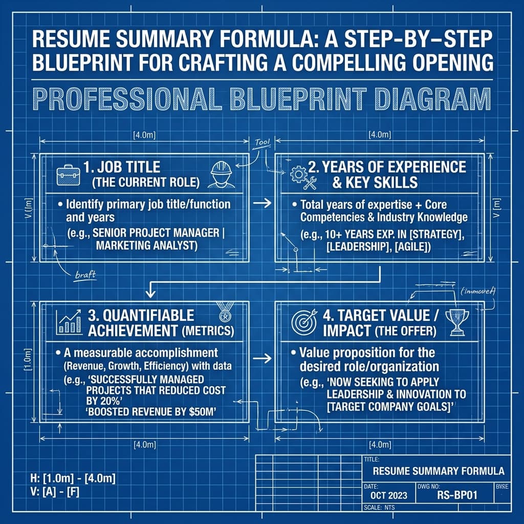 Blueprint diagram of the resume summary formula