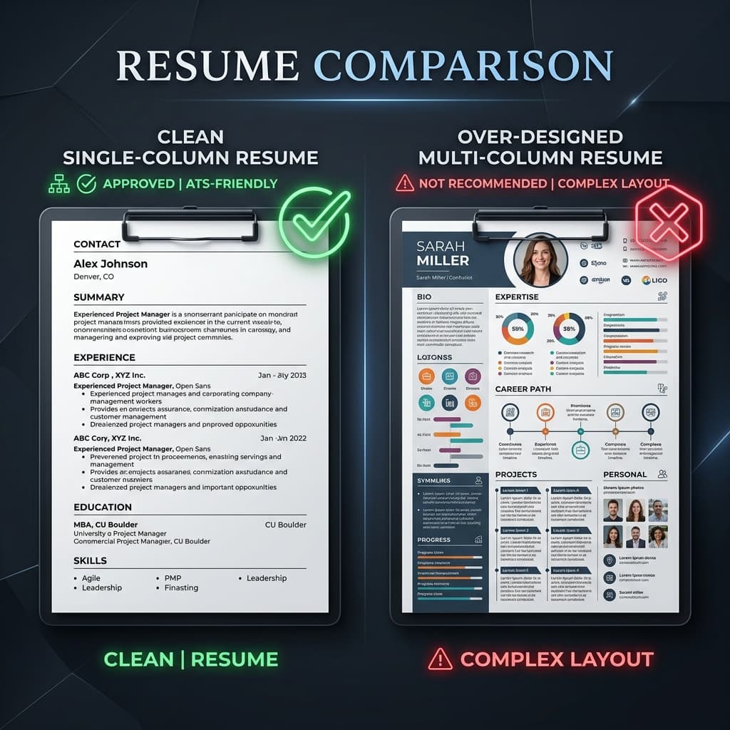 Clean single-column resume vs complex multi-column resume layout