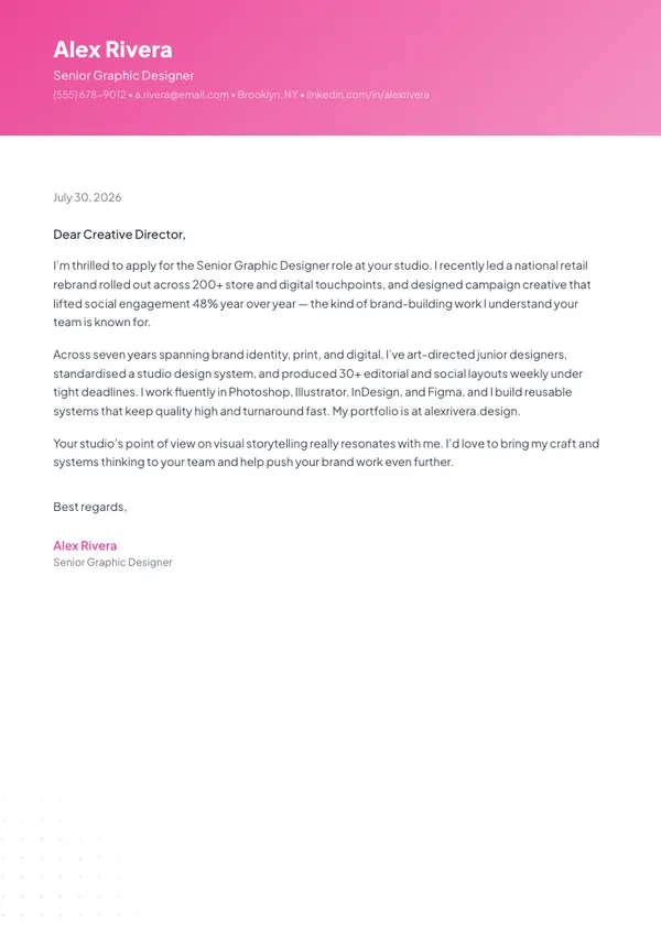 Graphic Designer cover letter example — full one-page sample