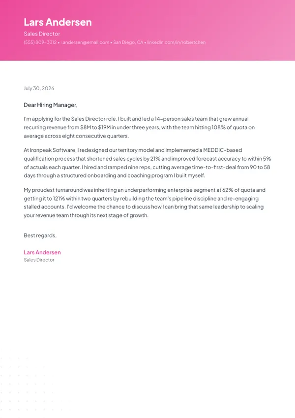Sales Director cover letter example — full one-page sample