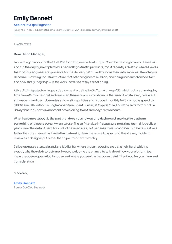 Basic cover letter template — filled example