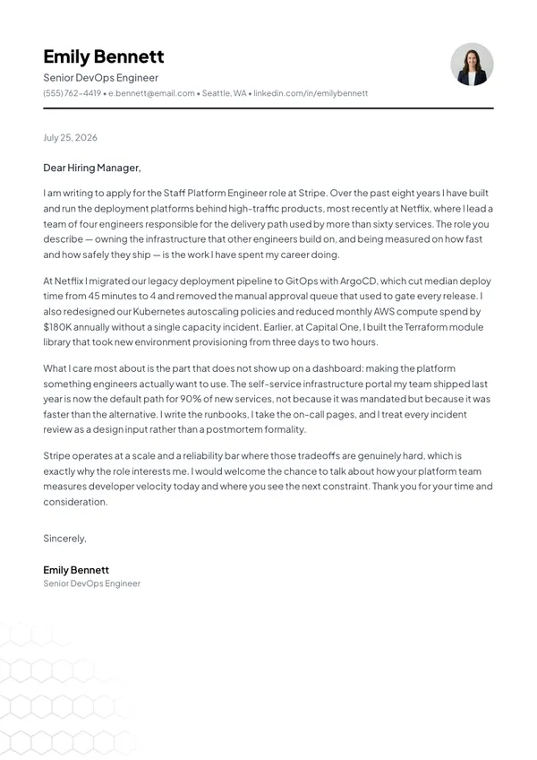 Classic cover letter template — filled example