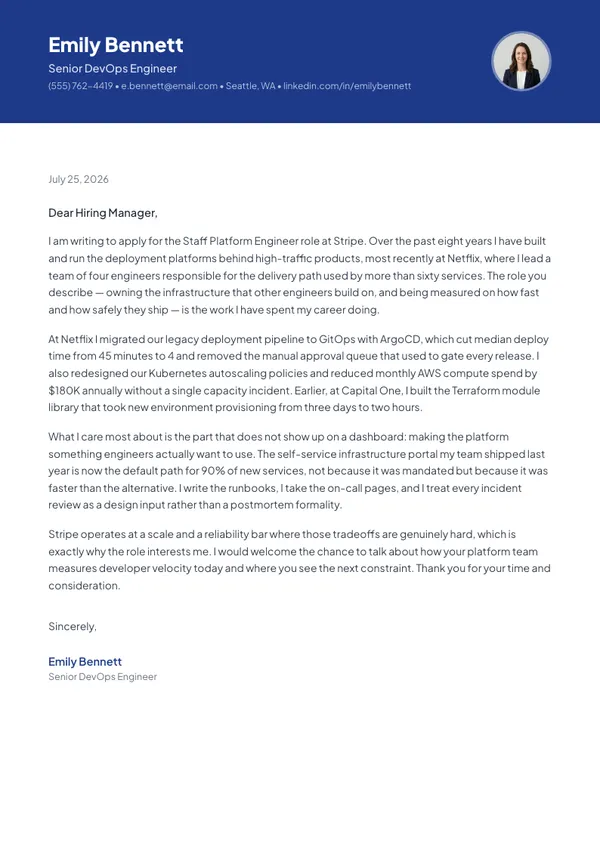 Executive cover letter template — filled example