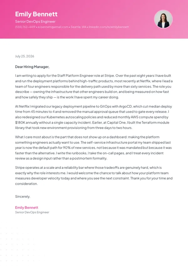 Creative Gradient cover letter template — filled example