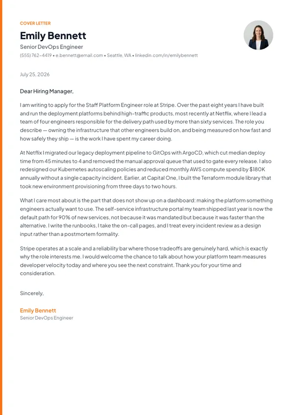 Timeline cover letter template — filled example
