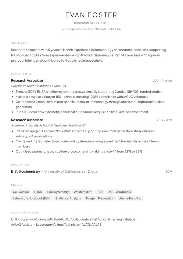 Research Associate resume example — full one-page sample
