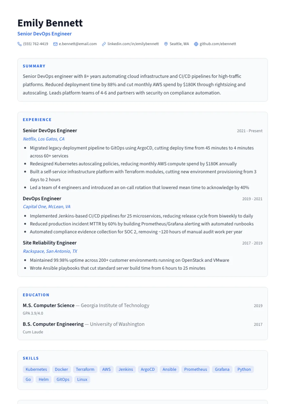 Cardstock resume template — filled example