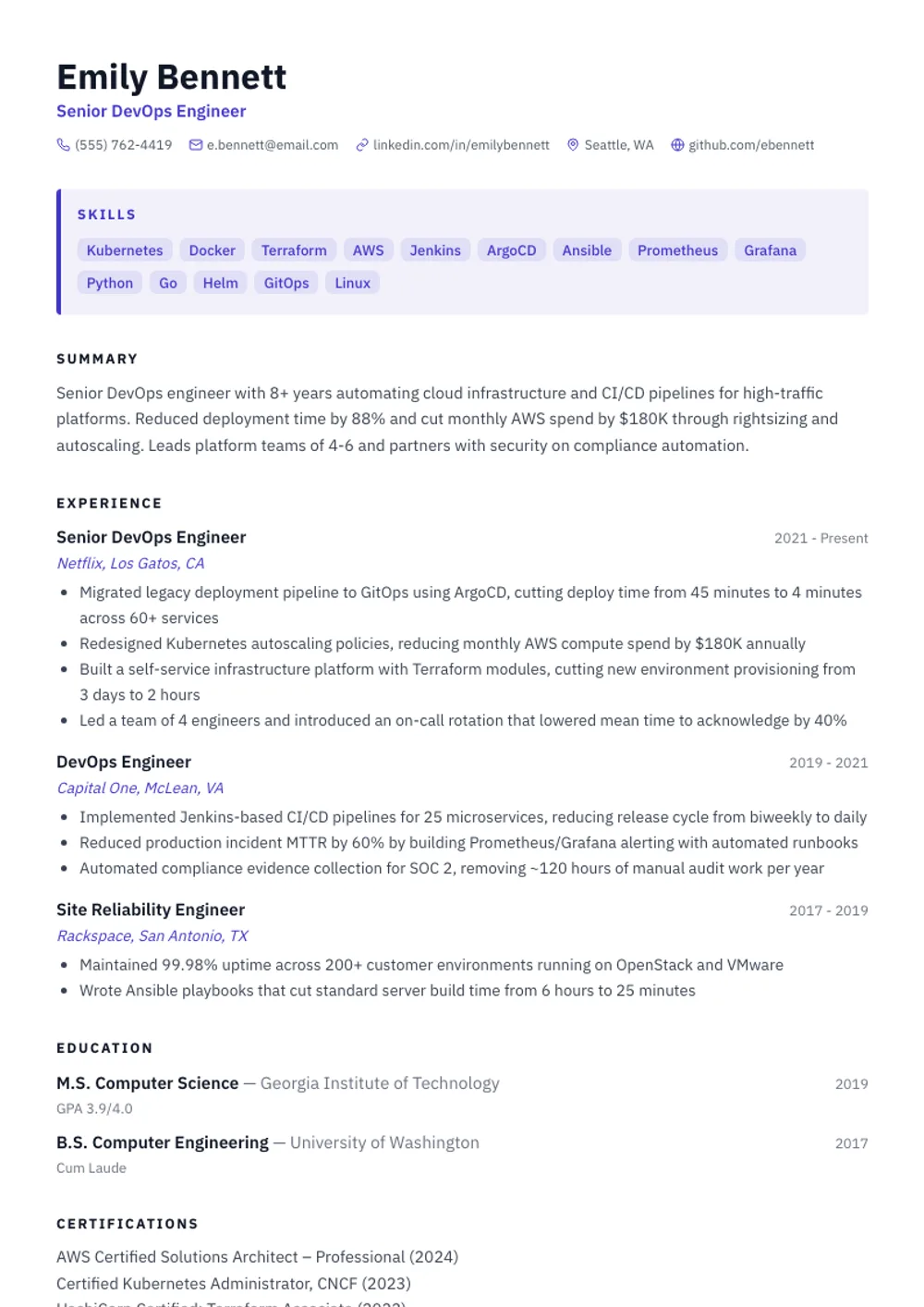 Competency resume template — filled example