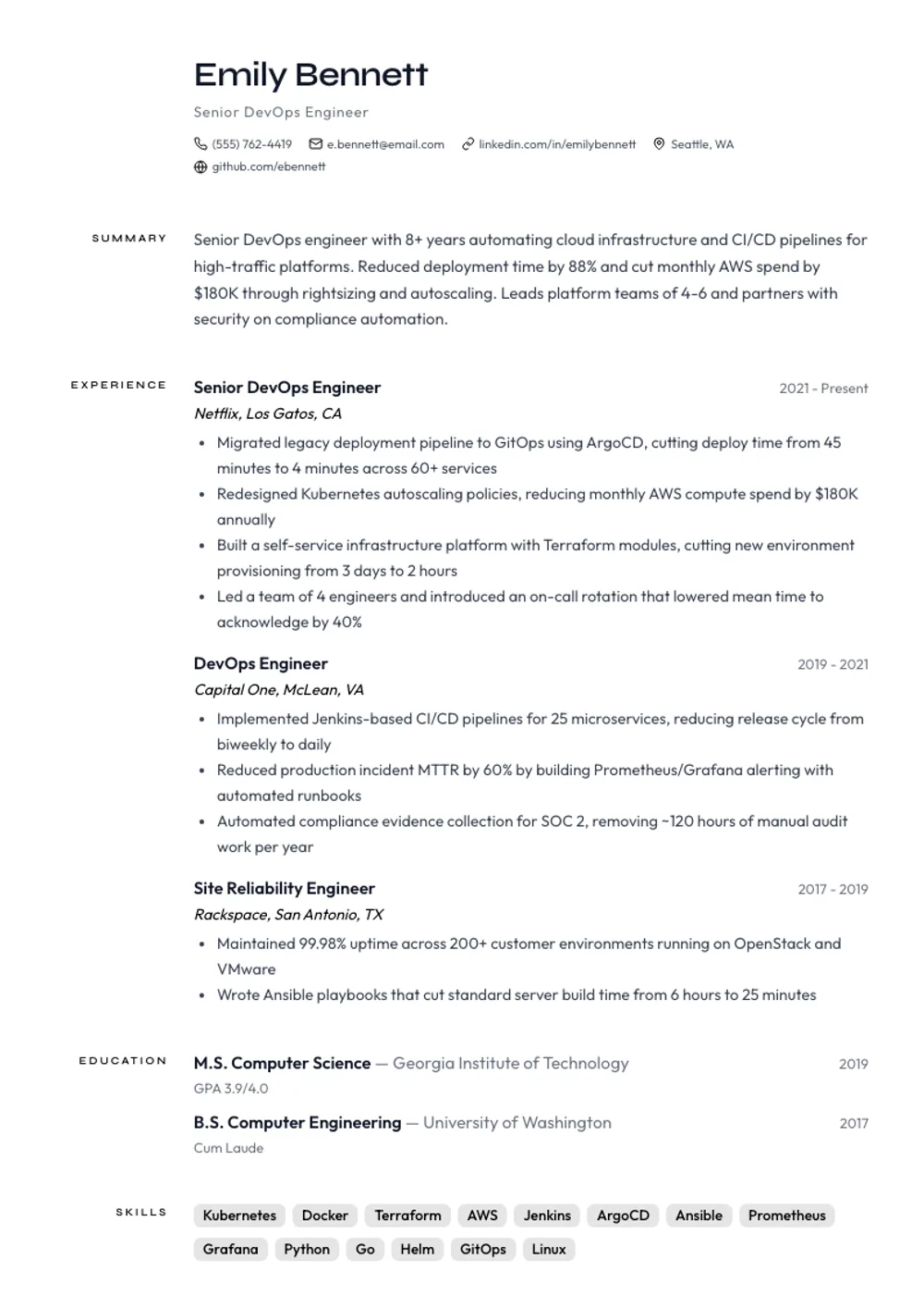 Minimalist Artist resume template — filled example