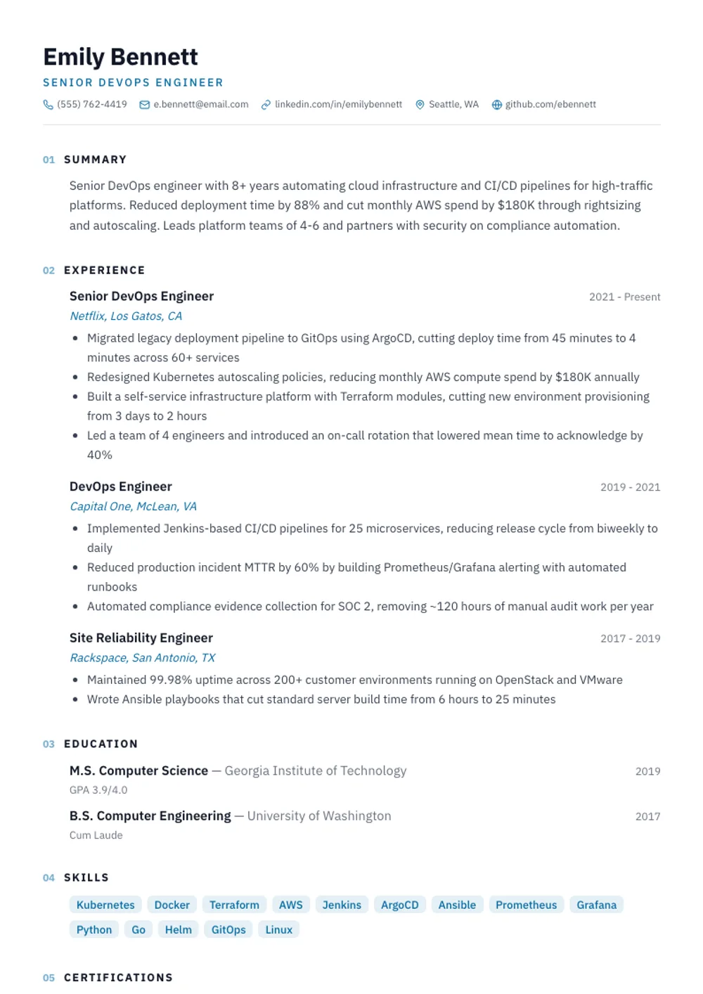 Dossier resume template — filled example