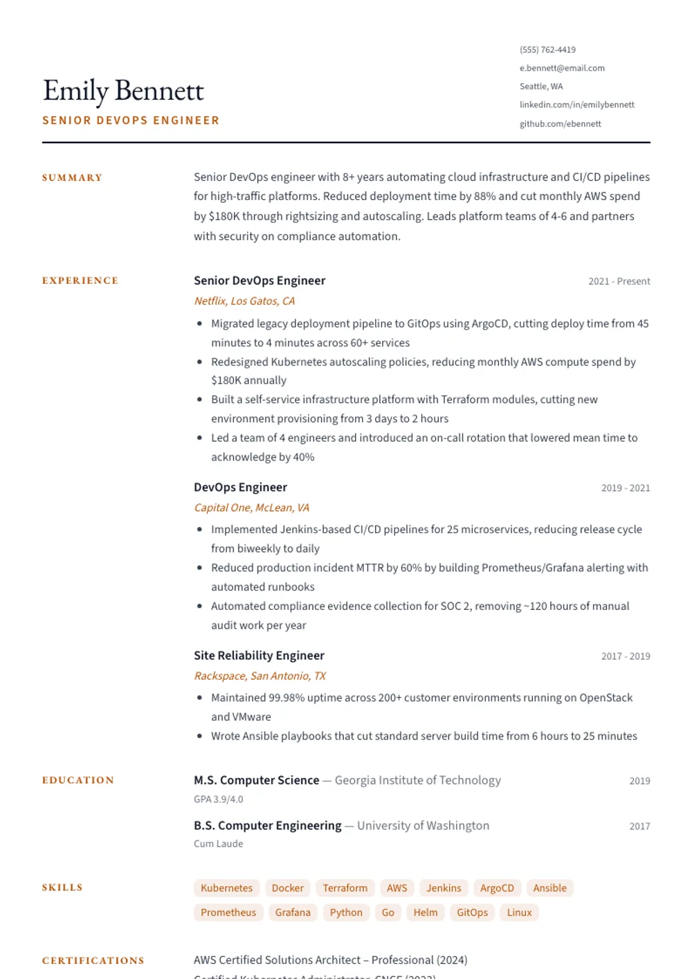 Editorial resume template — filled example