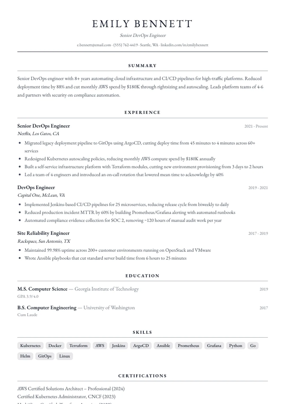 Manuscript resume template — filled example
